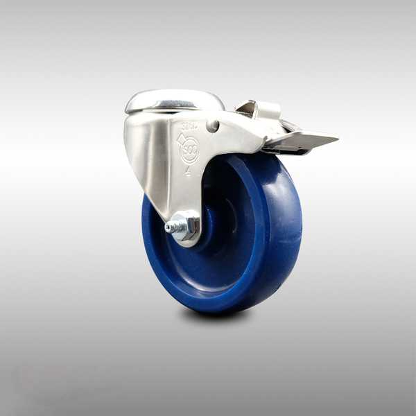 Service Caster 4 Inch 316SS Solid Polyurethane Swivel Bolt Hole Caster with Total Lock Brake SCC-SS316BHTTL20S414-SPUS